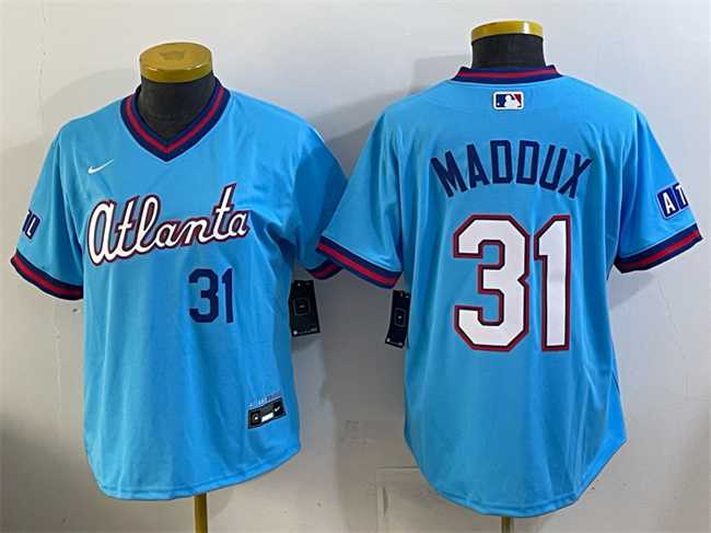 Women%27s Atlanta Braves #31 Greg Maddux Powder Blue 2026 City Connect Stadium Stitched Jersey->mlb womens jerseys->MLB Jersey