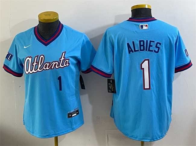 Women%27s Atlanta Braves #1 Ozzie Albies Powder Blue 2026 City Connect Stadium Stitched Jersey->toronto blue jays->MLB Jersey