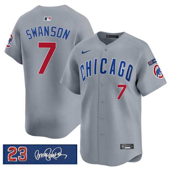 Men%27s Chicago Cubs #7 Dansby Swanson Gray %27Ryne Sandberg Tribute%27 Vapor Limited V3 Stitched Jersey Dzhi->chicago cubs->MLB Jersey