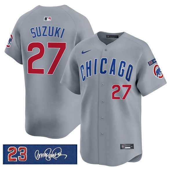 Men%27s Chicago Cubs #27 Seiya Suzuki Gray %27Ryne Sandberg Tribute%27 Vapor Limited V3 Stitched Jersey Dzhi->chicago cubs->MLB Jersey