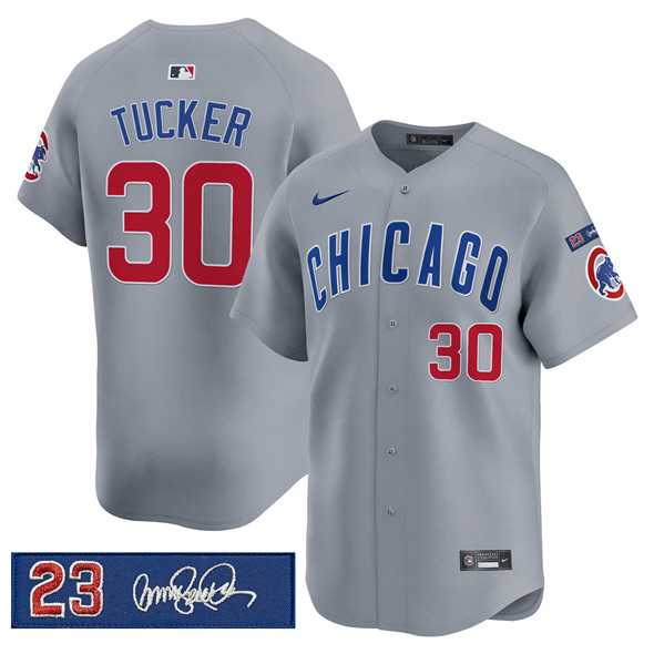 Men%27s Chicago Cubs #30 Kyle Tucker Gray %27Ryne Sandberg Tribute%27 Vapor Limited V3 Stitched Jersey Dzhi->chicago cubs->MLB Jersey