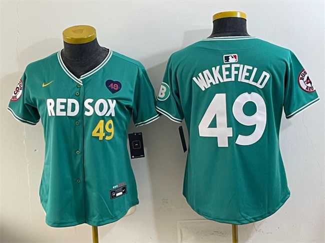 Women%27s Boston Red Sox #49 Tim Wakefield Memorial Patch Green 2025 City Connect Limited Stitched Jersey1 Dzhi->mlb womens jerseys->MLB Jersey