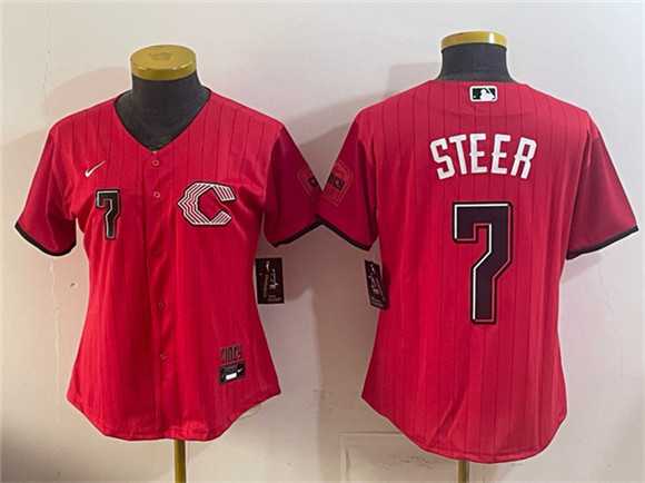 Women%27s Cincinnati Reds #7 Spencer Steer Red 2026 City Connect Stadium Stitched Jersey->mlb womens jerseys->MLB Jersey