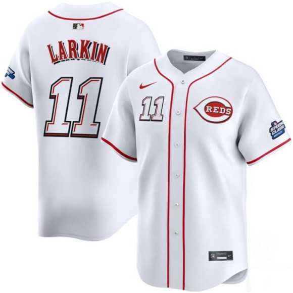 Men%27s Cincinnati Reds #11 Barry Larkin White 2025 Speedway Classic Home Limited Stitched Jersey Dzhi->cincinnati reds->MLB Jersey