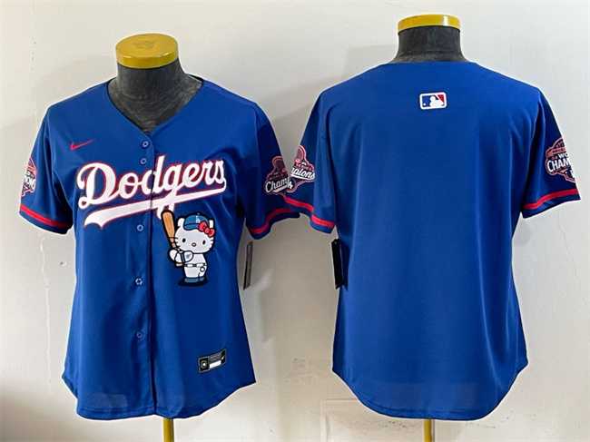 Women%27s Los Angeles Dodgers Blank Royal Hello Kitty Night 2025 World Series Champions Patch Stitched Baseba Dzhi->mlb womens jerseys->MLB Jersey