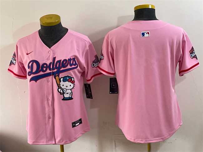 Women%27s Los Angeles Dodgers Blank Pink Hello Kitty Night 2025 World Series Champions Patch Stitched Jersey Dzhi->mlb womens jerseys->MLB Jersey