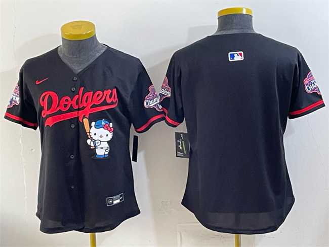Women%27s Los Angeles Dodgers Blank Black Hello Kitty Night 2025 World Series Champions Patch Stitched Jersey Dzhi->mlb womens jerseys->MLB Jersey
