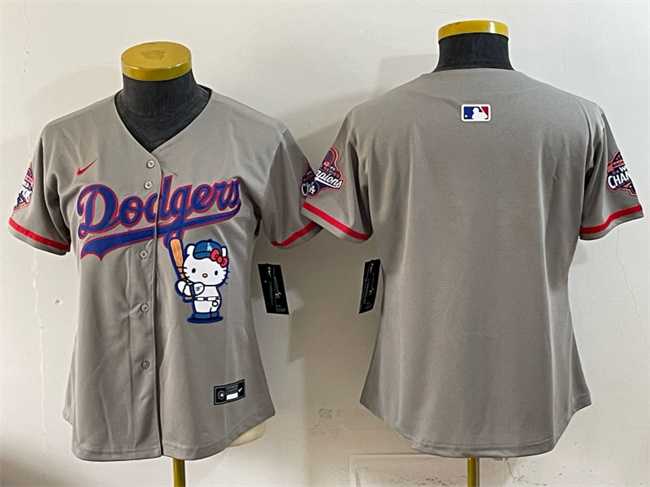 Women%27s Los Angeles Dodgers Blank Grey Hello Kitty Night 2025 World Series Champions Patch Stitched Jersey Dzhi->mlb womens jerseys->MLB Jersey