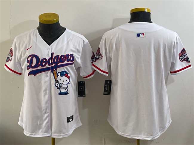 Women%27s Los Angeles Dodgers Blank White Hello Kitty Night 2025 World Series Champions Patch Stitched Jersey Dzhi->mlb womens jerseys->MLB Jersey