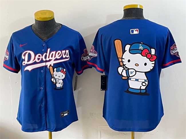 Women%27s Los Angeles Dodgers Team Big Logo Royal Hello Kitty Night 2025 World Series Champions Patch Stitched Jersey Dzhi->mlb womens jerseys->MLB Jersey