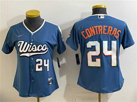 Women%27s Milwaukee Brewers #24 William Contreras Mineral Blue 2026 City Connect Stadium Stitched Jersey->mlb womens jerseys->MLB Jersey