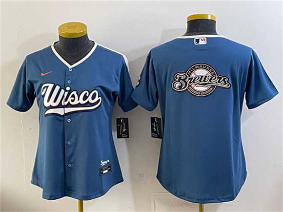 Women%27s Milwaukee Brewers Team Big Logo Mineral Blue 2026 City Connect Stadium Stitched Jersey Dzhi->mlb womens jerseys->MLB Jersey