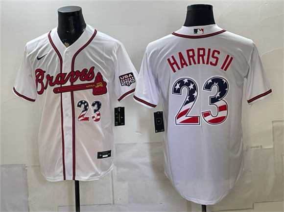 Men%27s Atlanta Braves #23 Michael Harris II White USA 250 Fourth of July Home Stadium Stitched Jersey Dzhi->atlanta braves->MLB Jersey