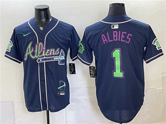Men%27s Atlanta Braves #1 Ozzie Albies Navy Galaxy With Outkast Patch Vapor Limited Stitched Jersey Dzhi->atlanta braves->MLB Jersey