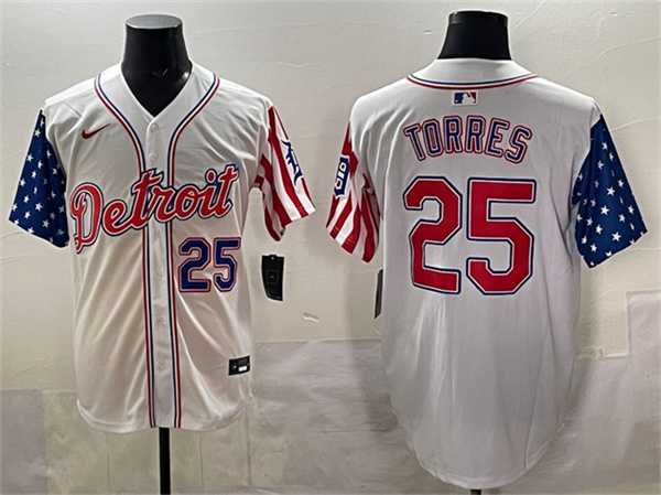 Men%27s Detroit Tigers #25 Gleyber Torres White 2025 Memorial Day Vapor Premier Limited Stitched Jersey->cleveland guardians->MLB Jersey
