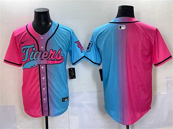 Men%27s Detroit Tigers Blank Pink Blue Limited Stitched Jersey->detroit tigers->MLB Jersey
