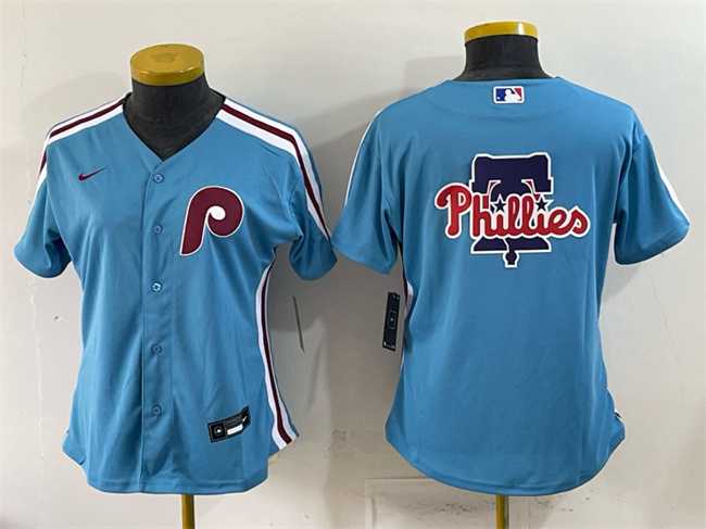 Women%27s Philadelphia Phillies Team Big Logo Blue Stitched Jersey Dzhi->mlb womens jerseys->MLB Jersey