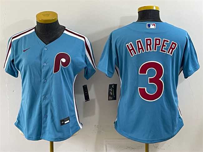 Women%27s Philadelphia Phillies #3 Bryce Harper Blue Stitched Jersey->mlb womens jerseys->MLB Jersey