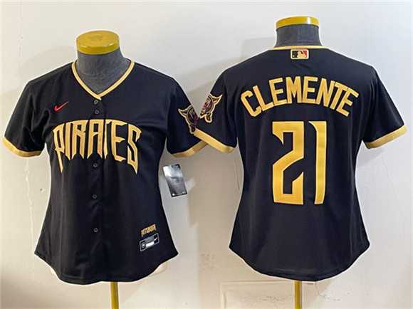 Women%27s Pittsburgh Pirates #21 Roberto Clemente Black 2026 City Connect Stadium Stitched Jersey->mlb womens jerseys->MLB Jersey
