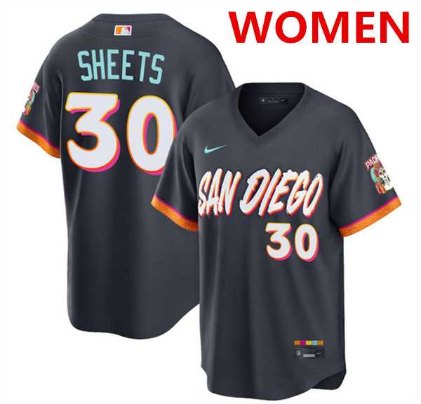 Women%27s San Diego Padres #30 Gavin Sheets Obsidian 2026 City Connect Stadium Stitched Jersey Dzhi->mlb womens jerseys->MLB Jersey