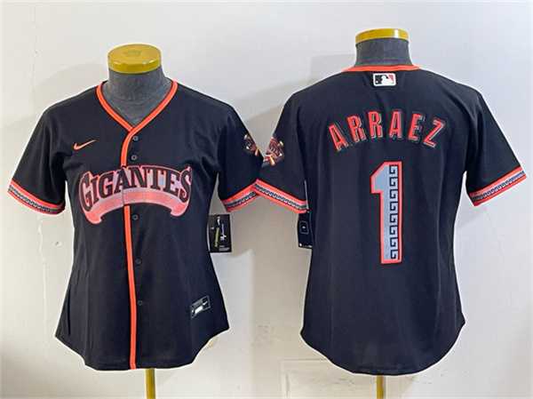 Women%27s San Francisco Giants #1 Luis Arraez Black 2026 Alternate Stadium Stitched Jersey Dzhi->mlb womens jerseys->MLB Jersey
