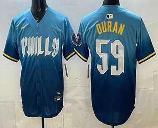 Mens Philadelphia Phillies #59 Jhoan Duran Blue 2024 City Cool Base Jersey->philadelphia phillies->MLB Jersey