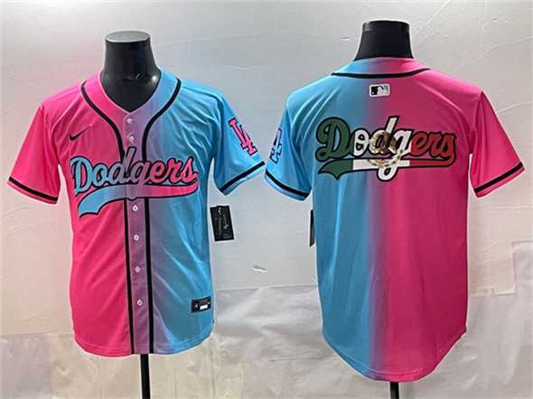 Men%27s Los Angeles Dodgers Team Big Logo Pink Blue Limited Stitched Jersey->milwaukee brewers->MLB Jersey