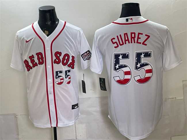 Men%27s Boston Red Sox #55 Ranger Suarez White 2026 USA 250 Fourth of July Home Stitched Jersey Dzhi->chicago cubs->MLB Jersey