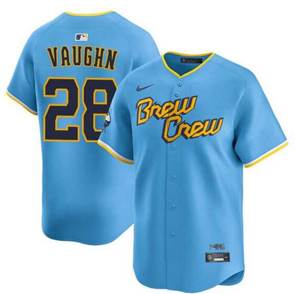 Mens Milwaukee Brewers #28 Andrew Vaughn Powder Blue City Connect Limited Stitched Jersey Dzhi->milwaukee brewers->MLB Jersey