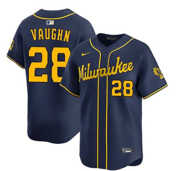 Mens Milwaukee Brewers #28 Andrew Vaughn Navy Alternate Limited Stitched Jersey Dzhi->milwaukee brewers->MLB Jersey