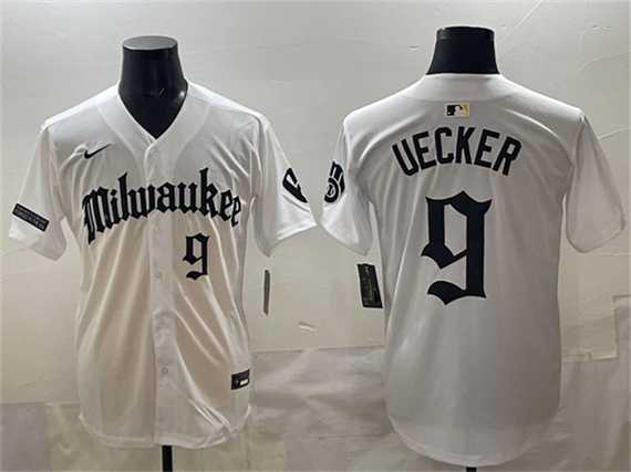 Mens Milwaukee Brewers #9 Bob Uecker White Gothic 414 Shadows Edition Vapor Premier Limited Stitched Jersey->milwaukee brewers->MLB Jersey