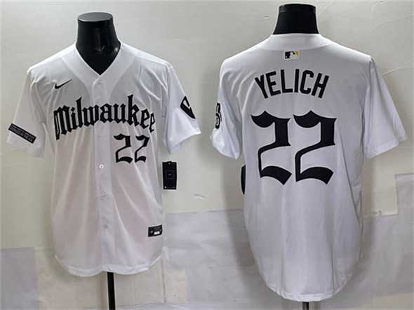 Mens Milwaukee Brewers #22 Christian Yelich White Gothic 414 Shadows Edition Vapor Premier Limited Stitched Jersey->milwaukee brewers->MLB Jersey