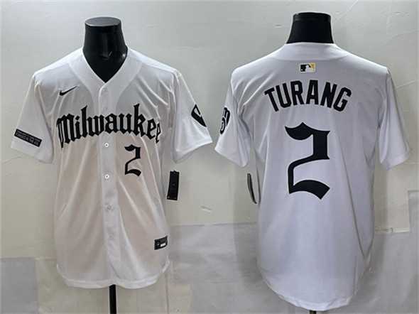 Mens Milwaukee Brewers #2 Brice Turang White Gothic 414 Shadows Edition Vapor Premier Limited Stitched Jersey->milwaukee brewers->MLB Jersey