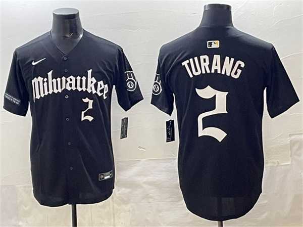 Mens Milwaukee Brewers #2 Brice Turang Black Gothic 414 Shadows Edition Vapor Premier Limited Stitched Jersey->milwaukee brewers->MLB Jersey