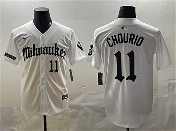 Mens Milwaukee Brewers #11 Jackson Chourio White Gothic 414 Shadows Edition Vapor Premier Limited Stitched Jersey->milwaukee brewers->MLB Jersey