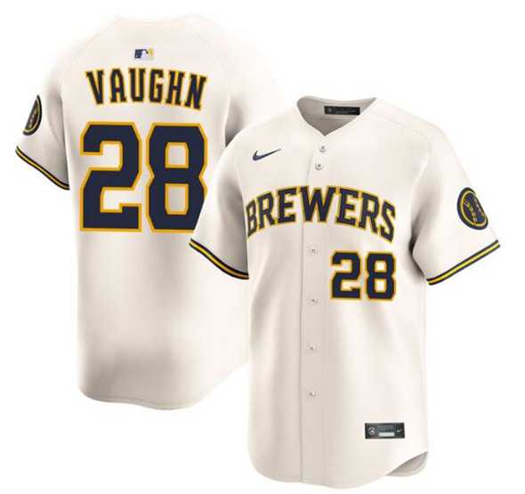 Mens Milwaukee Brewers #28 Andrew Vaughn Cream Limited Stitched Jersey Dzhi->milwaukee brewers->MLB Jersey