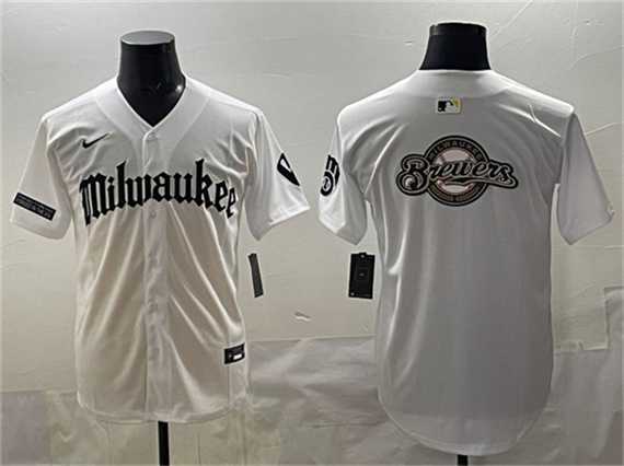 Mens Milwaukee Brewers Team Big Logo White Gothic 414 Shadows Edition Vapor Premier Limited Stitched Jersey->milwaukee brewers->MLB Jersey