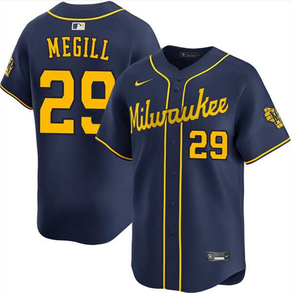 Mens Milwaukee Brewers #29 Trevor Megill Navy Alternate Limited Stitched Jersey Dzhi->milwaukee brewers->MLB Jersey