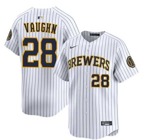 Mens Milwaukee Brewers #28 Andrew Vaughn White Alternate Limited Stitched Jersey Dzhi->milwaukee brewers->MLB Jersey