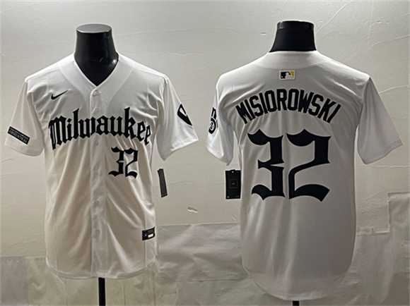 Mens Milwaukee Brewers #32 Jacob Misiorowski White Gothic 414 Shadows Edition Vapor Premier Limited Stitched Jersey->milwaukee brewers->MLB Jersey