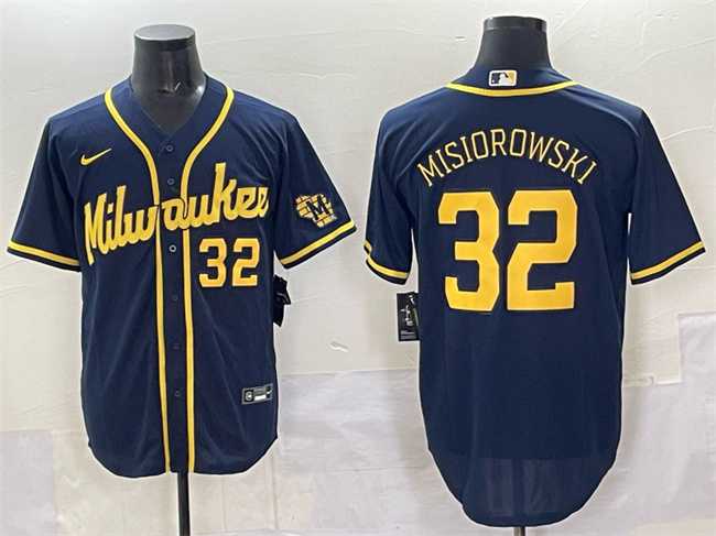 Mens Milwaukee Brewers #32 Jacob Misiorowski Navy 2025 With Patch Stitched Jersey->milwaukee brewers->MLB Jersey