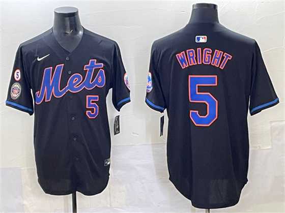 Men%27s New York Mets #5 David Wright Black With Patch Limited Stitched Jersey->new york mets->MLB Jersey