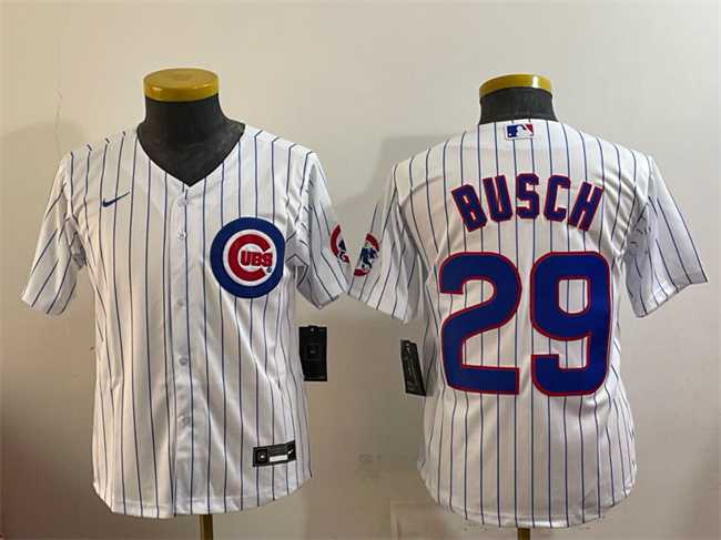 Youth Chicago Cubs #29 Michael Busch White Cool Base Stitched Jersey->->MLB Jersey