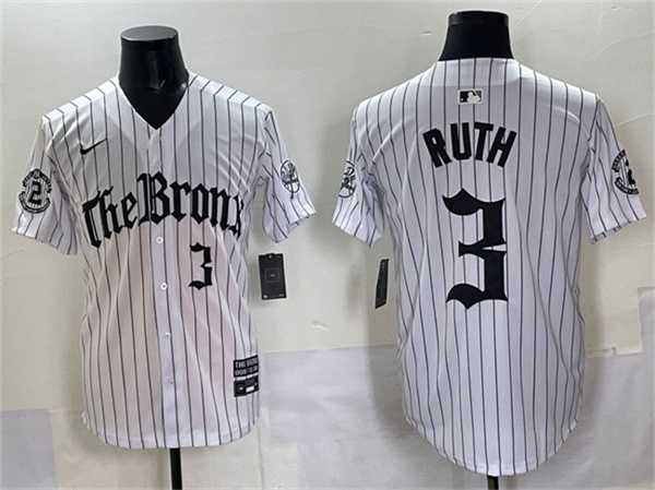 Men%27s New York Yankees #3 Babe Ruth White Pinstripe %27Gothic Legacy Edition%27 Vapor Premier Limited Stitched Jersey->new york yankees->MLB Jersey