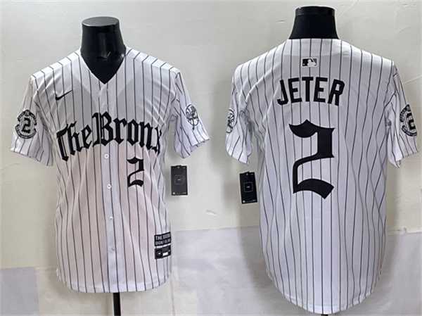 Men%27s New York Yankees #2 Derek Jeter White Pinstripe %27Gothic Legacy Edition%27 Vapor Premier Limited Stitched Jersey->new york yankees->MLB Jersey