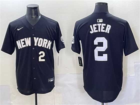 Men%27s New York Yankees #2 Derek Jeter Black Limited Stitched Jersey->new york yankees->MLB Jersey