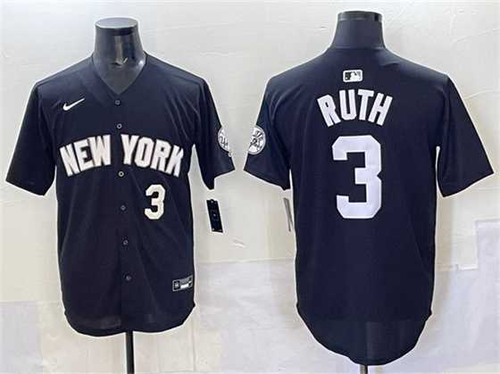 Men%27s New York Yankees #3 Babe Ruth Black Limited Stitched Jersey->new york yankees->MLB Jersey