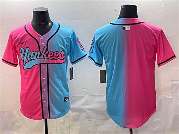Men%27s New York Yankees Blank Pink Blue Limited Stitched Jersey->new york yankees->MLB Jersey