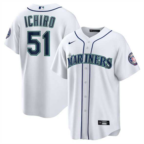 Mens Seattle Mariners #51 Ichiro Suzuki White Cool Base Stitched Jersey Dzhi->seattle mariners->MLB Jersey