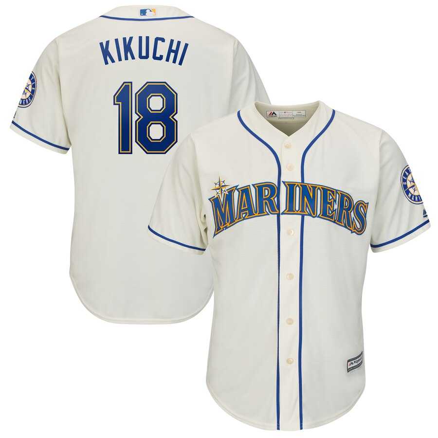 Mens Seattle Mariners 18 Yusei Kikuchi Cream Cool Base Jersey Dzhi->seattle mariners->MLB Jersey